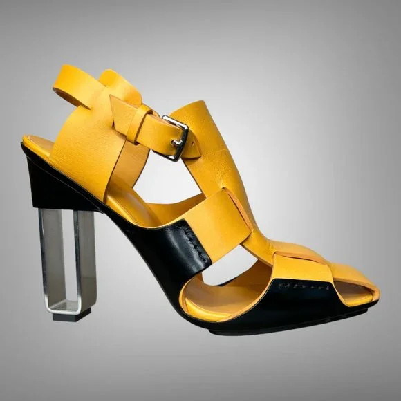 HERMES CALF LEATHER YELLOW MANGO REMIX SANDAL SHOES EU 40 HEELS - Picture 1 of 13